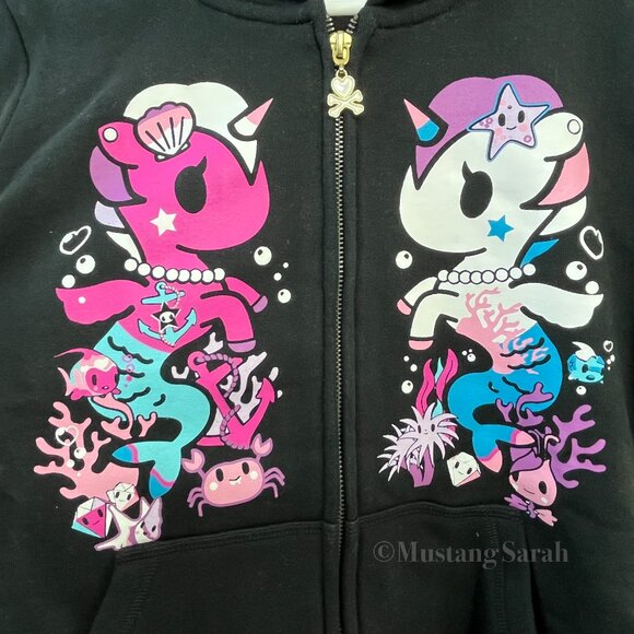 Super Rare Tokidoki 10 Year 2015 Mermicorno Buds Black Womens Small Hoodie New - Picture 2 of 12